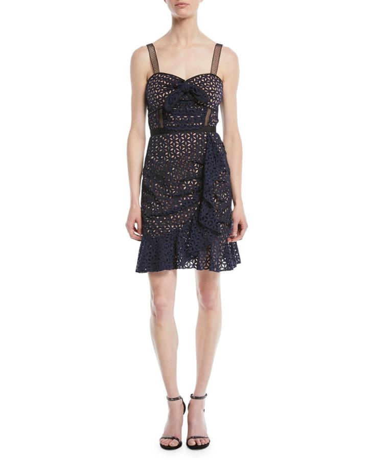 Floral Broderie Anglaise Flounce Cocktail Dress
