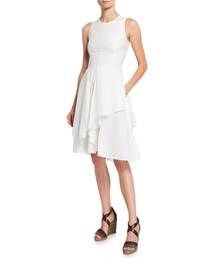 Tiered Fit-and-flare Pleated Dress