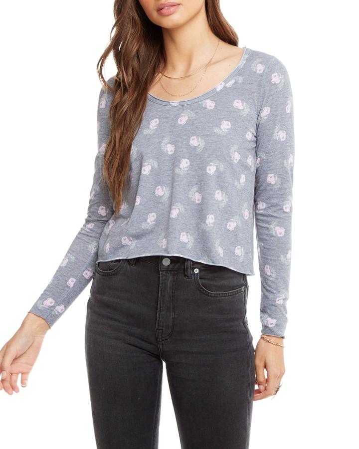 Floral Scoop-neck Long-sleeve Tee
