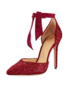 Clarita Ankle-tie Textured Pumps