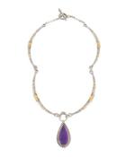 Erato Curved Bar Collar Necklace W/ Amethyst Doublet Pendant