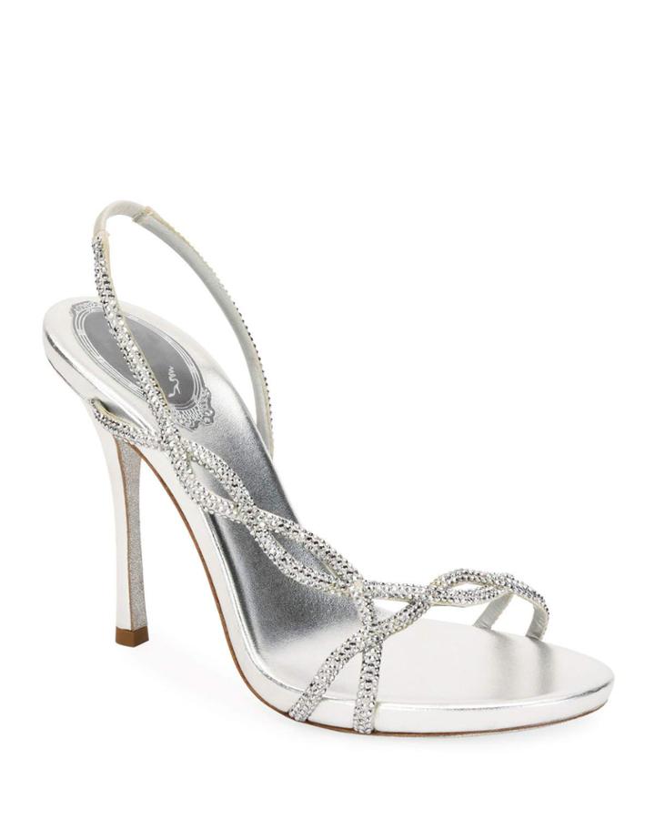Crystal-embellished Metallic Slingback
