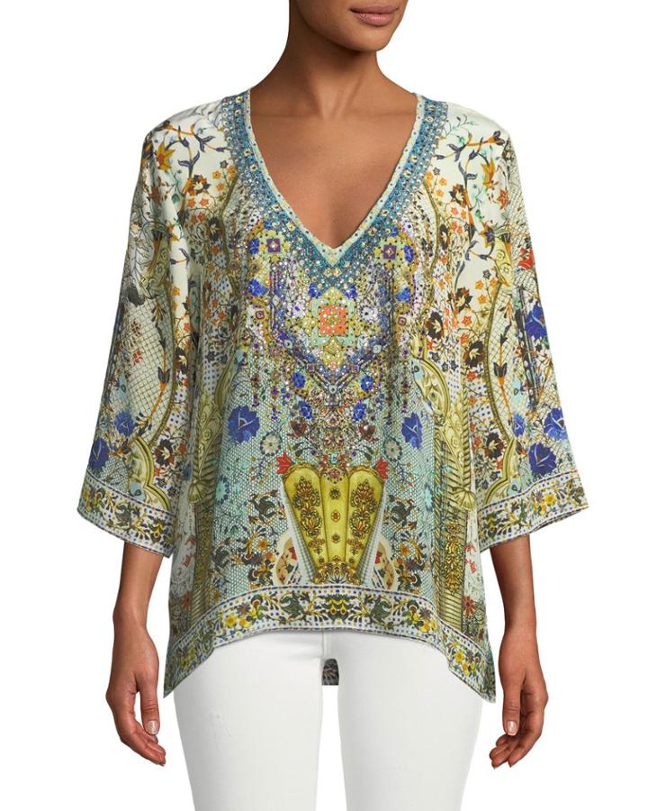 V-neck Embellished Oversized Blouse