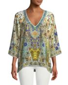 V-neck Embellished Oversized Blouse