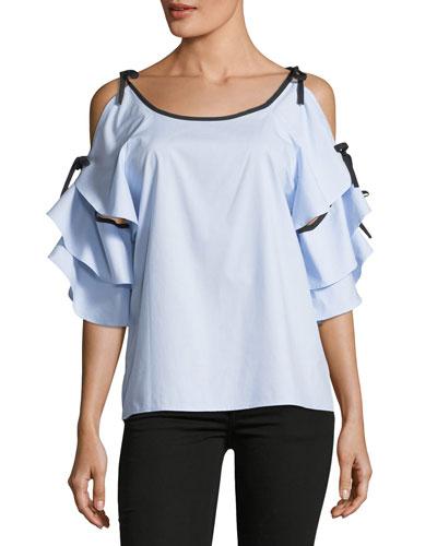 Ruffle-sleeve Poplin Blouse