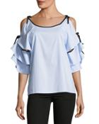 Ruffle-sleeve Poplin Blouse