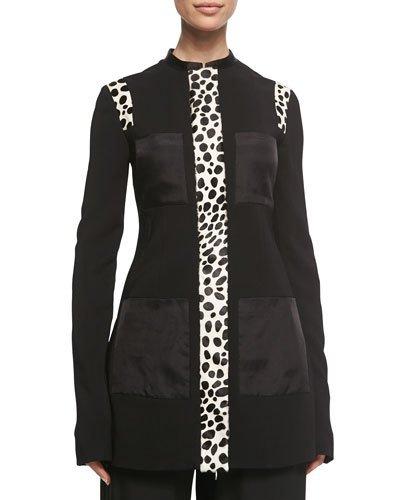 Spotted Calf Hair-inset Jacket, Black