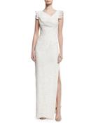 Jackie Anniversary Lace Column Gown, White