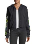 Embellished Graphic Zip-front Crop Hoodie