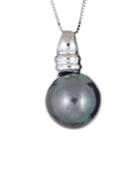 14k White Gold Black Tahitian Pearl Necklace