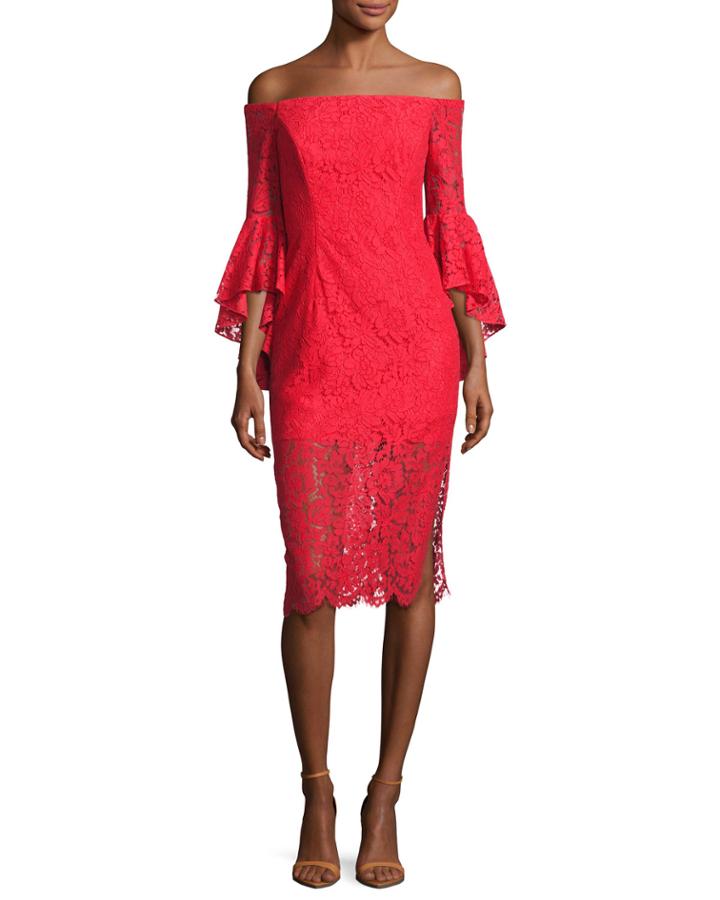 Selena Off-the-shoulder Lace Cocktail Dress, Red