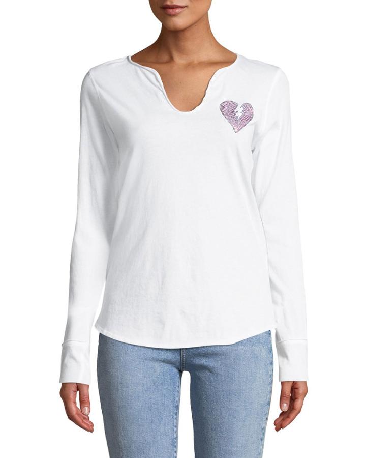 Split-neck Embellished Long-sleeve