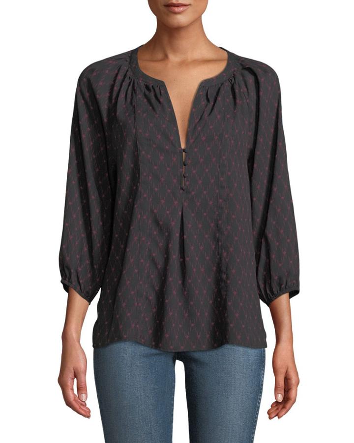Gloria Pleated Diamond-print Blouse