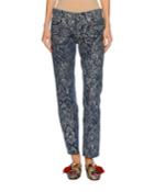Baroque Scroll-print Denim Jeans, Blue/silver