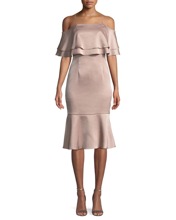 Hammered Satin Layered Cold-shoulder Dress