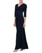 Cowl-neck 3/4-sleeve Column Gown With Bead Embellishment