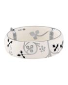 18k White Gold Wide Enamel Bangle W/ Diamonds, White