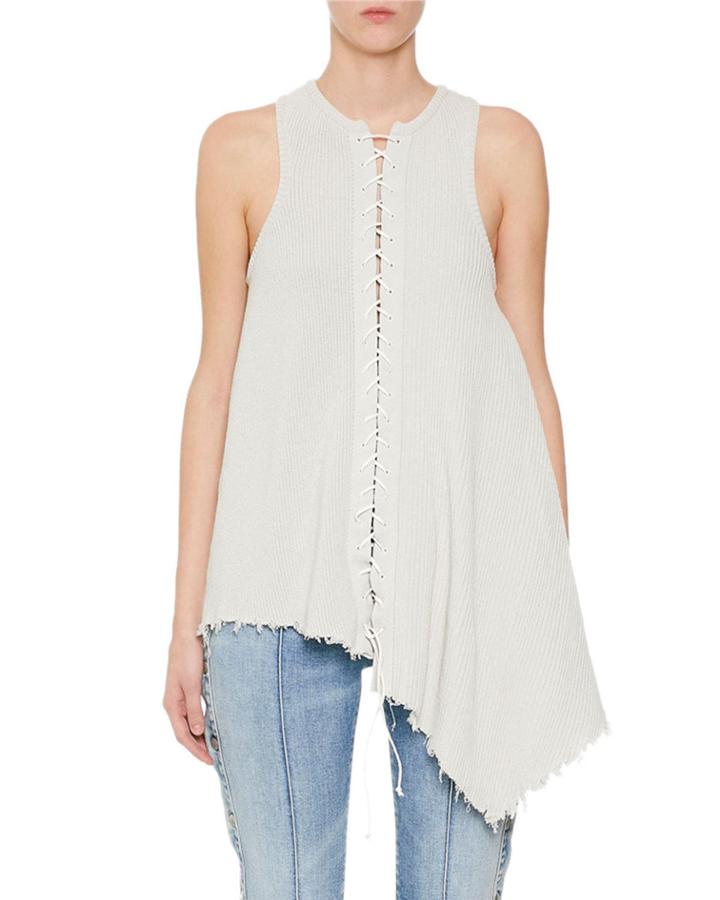 Asymmetric Lace-up Ribbed Tank