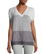 Stripe-print Poncho Sweater, Gray