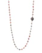 Black Silver Strand Necklace With Coated Sapphire, Peach Moonstone & Diamonds,