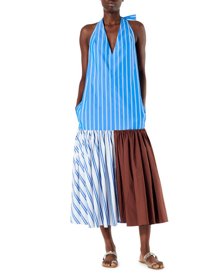 Vivian Stripe Deep V Halter Dress