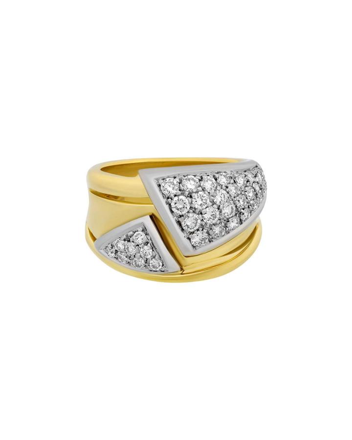 18k Two-tone Asymmetric Diamond Pave Ring,
