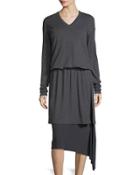 Asymmetric-hem V-neck Dress