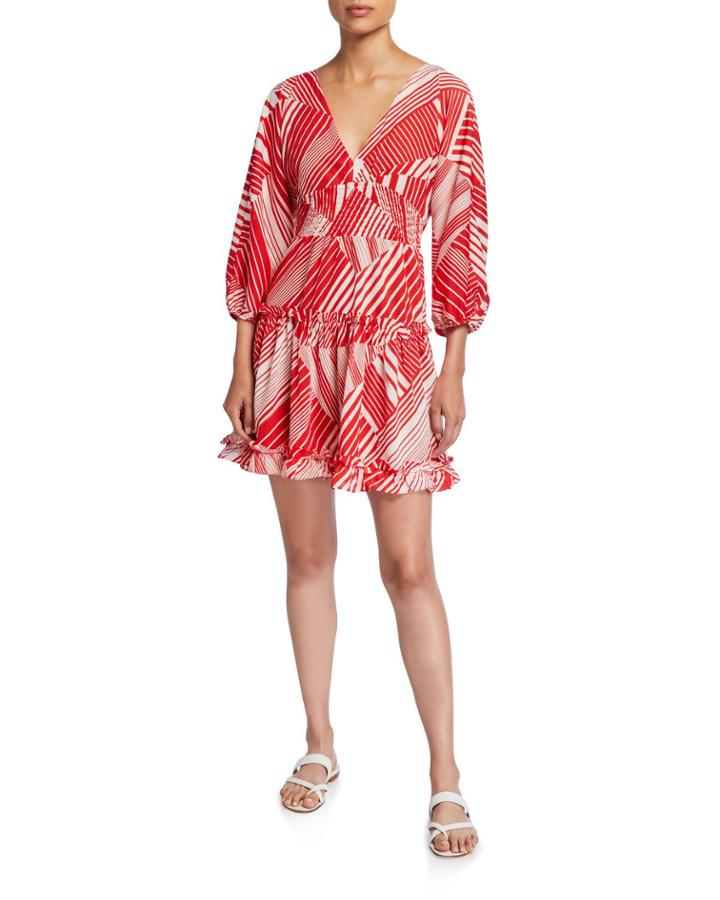 Striped V-neck 3/4-sleeve Tie-back