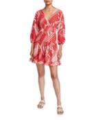 Striped V-neck 3/4-sleeve Tie-back