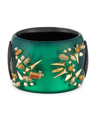 Studded Statement Hinged Cuff Bracelet, Green
