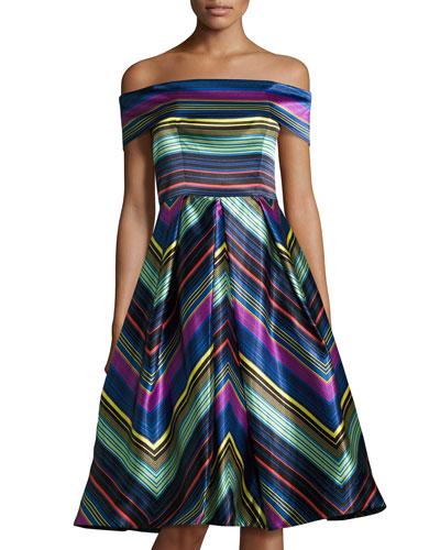 Cold-shoulder Striped Cocktail Dress,