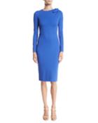 Bow-shoulder Long-sleeve Jersey Bodycon Dress