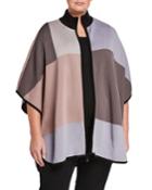 Plus Size Knit Colorblock Poncho