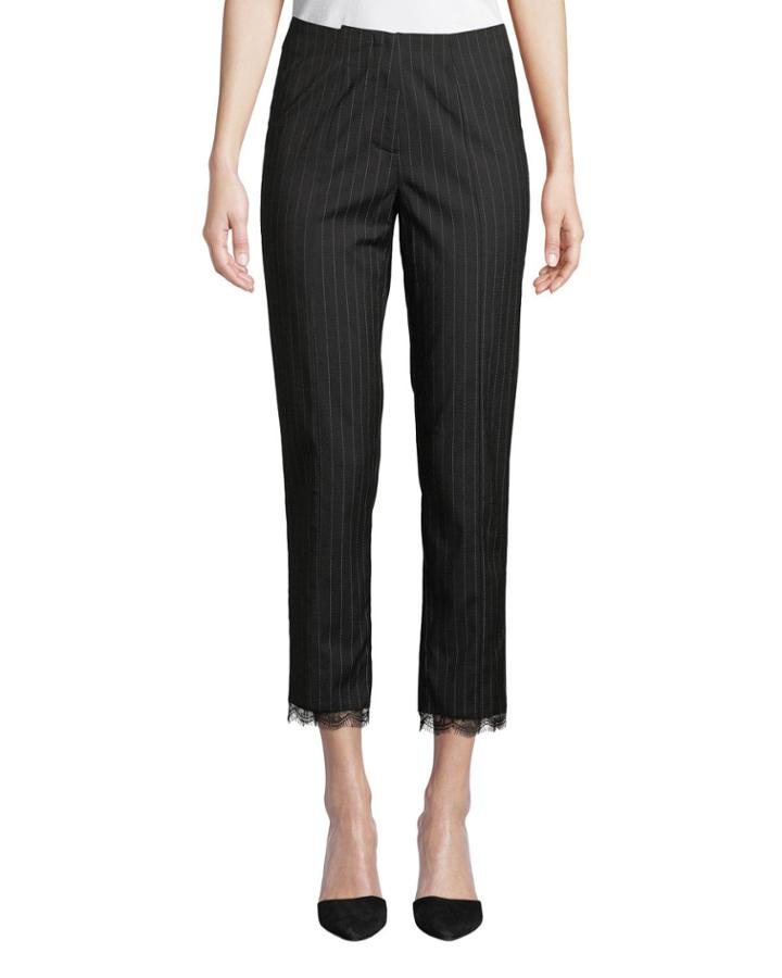 Menswear-style Pinstriped Lace-cuff Pants