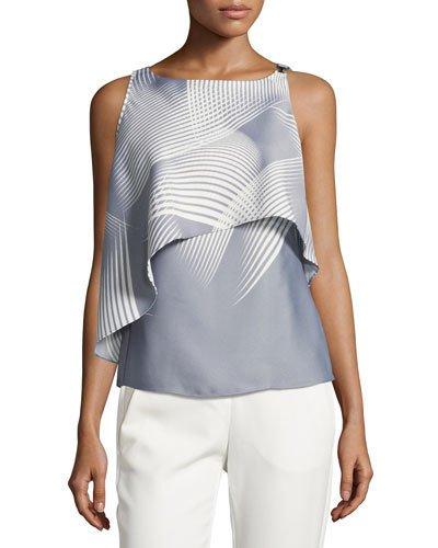 Asymmetric-sleeve Layered Print Top,