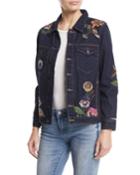 Culture Vulture Button-front Floral-embroidered Denim Jacket