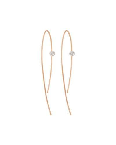 14k Small Wire Hooked Diamond Hoop Earrings