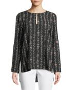 Floral Keyhole Bell-sleeve Blouse