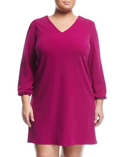 V-neck Shift Dress With Blouson Sleeves,