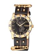 40mm Miami Crystal Watch W/ Studded Leather Strap, Black/gold