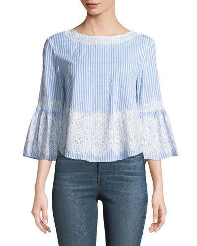 Striped Lace-embroidered Blouse