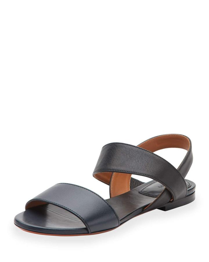 Leather Double-band Flat Sandals, Abyss Blue