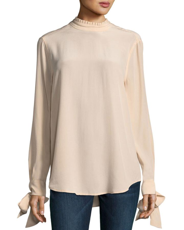 Aurora Pleated Mock-neck Tie-sleeve Top