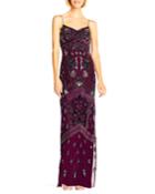 Floral Beaded V-neck Gown