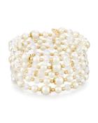 Golden Simulated Pearl & Crystal Wrap Bracelet, White