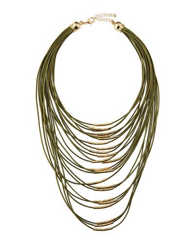 Multi-strand Cord Statement Necklace, Olive