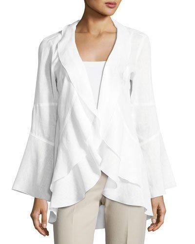 Linen Ruffled Topper, White