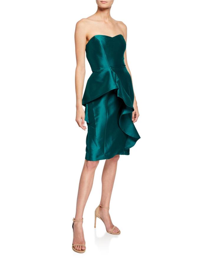 Strapless Sweetheart Sculpted Asymmetric Ruffle Gown