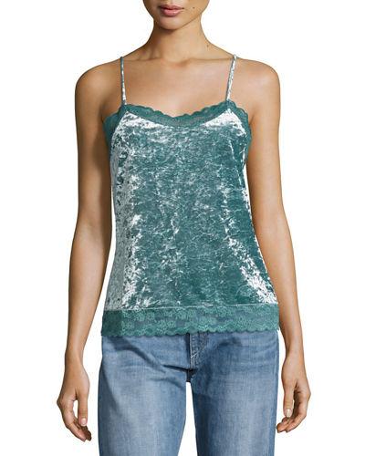 Crushed-velvet Lace-trim Camisole