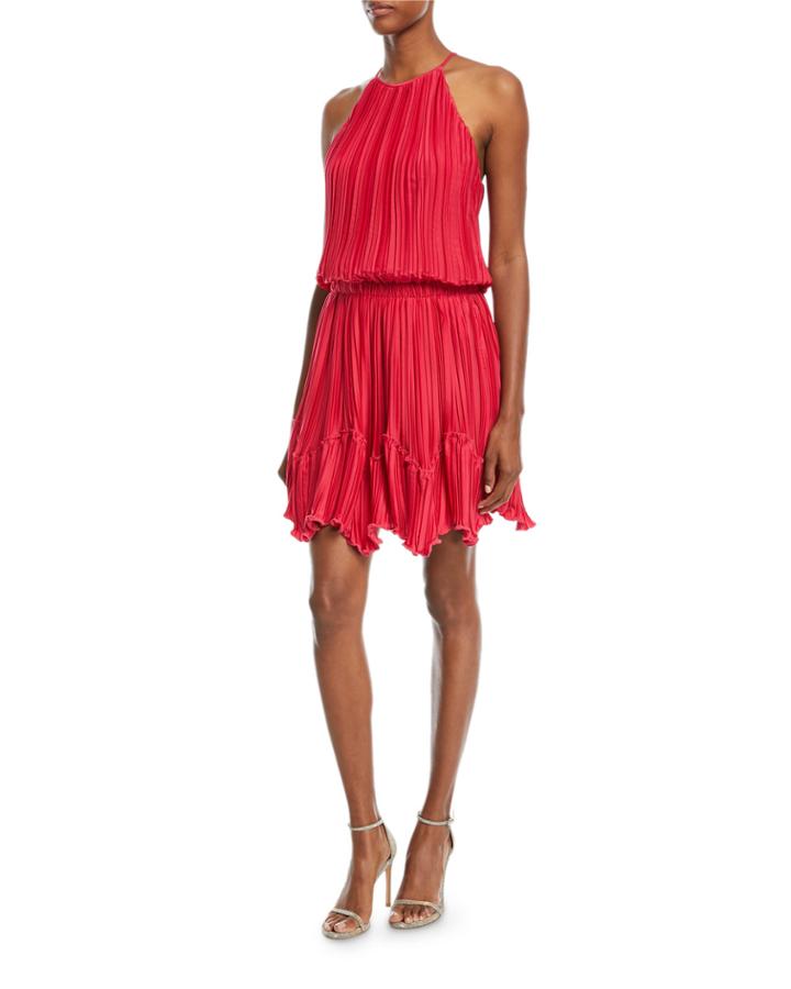 Pleated Flounce Blouson Mini Cocktail Dress